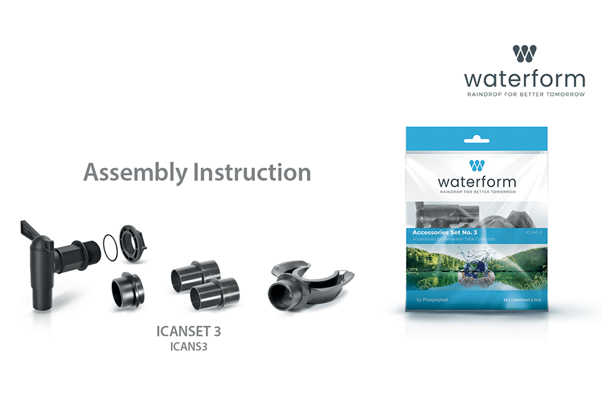 How to assemble the Icanset 3 ICANS3 rainwater tank connection set to rainwater tanks?