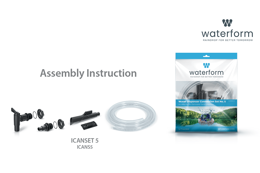 How to assemble the Icanset 5 rainwater tank connection set to rainwater tanks?
